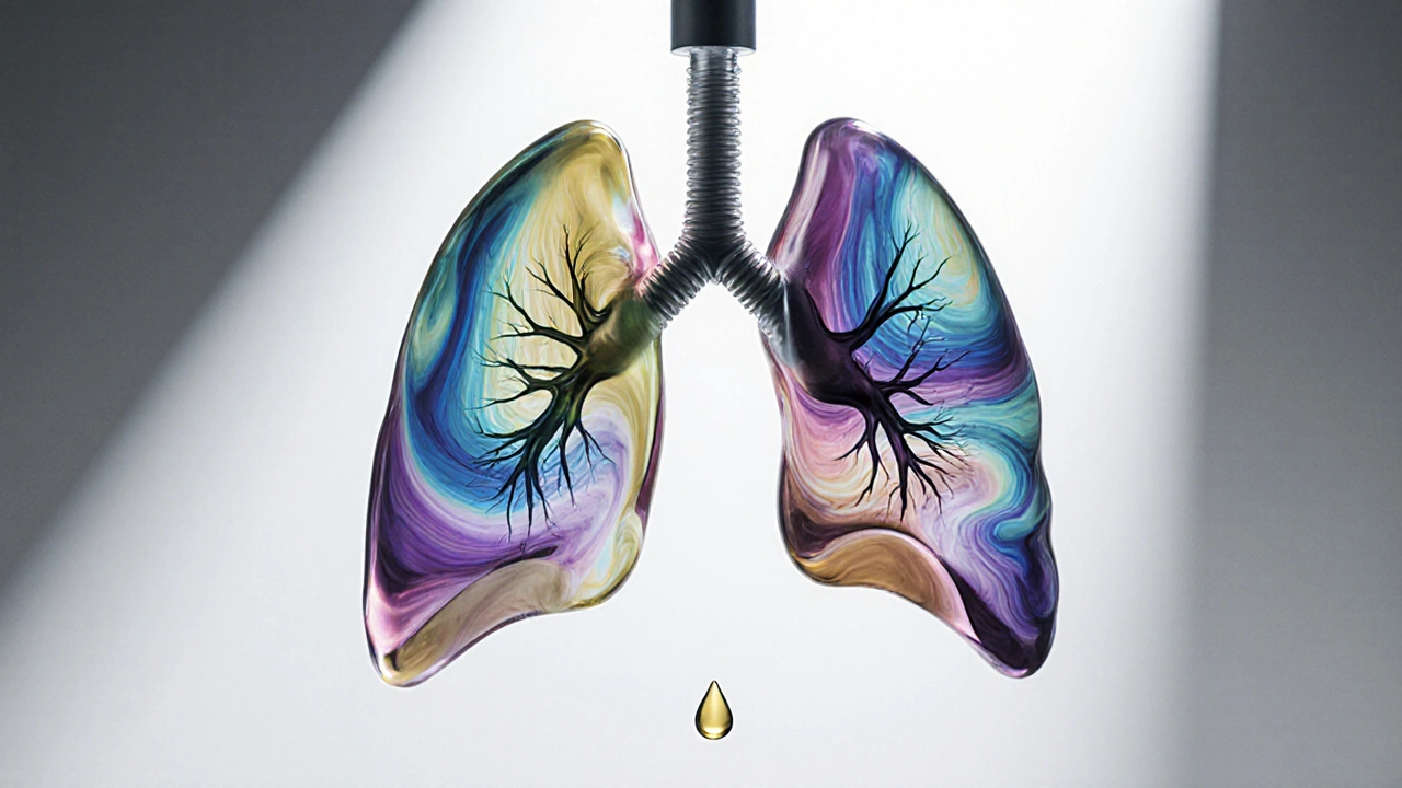 Průhledné plicní tkáně naplněné chemickými látkami z CBD vapů v laboratorním prostředí.