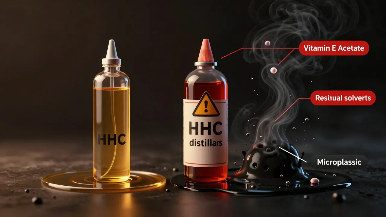 Ilustrace toxických látek v falešných HHC produktu