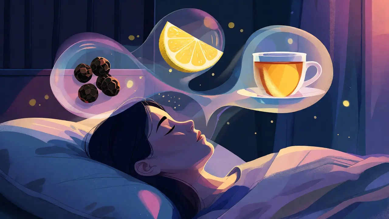 Abstraktní ilustrace osoby odpočívající s plovoucími prvky úlevy