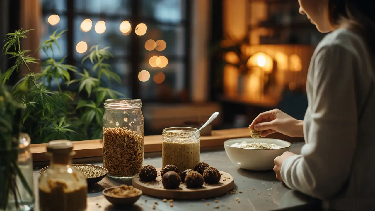 Domácí příprava konopných svačin s jogurtem a semínky
