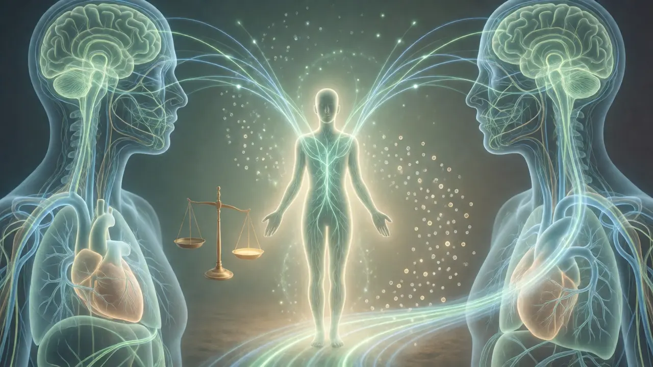 Konceptuální ilustrace endokanabinoidního systému v rovnováze