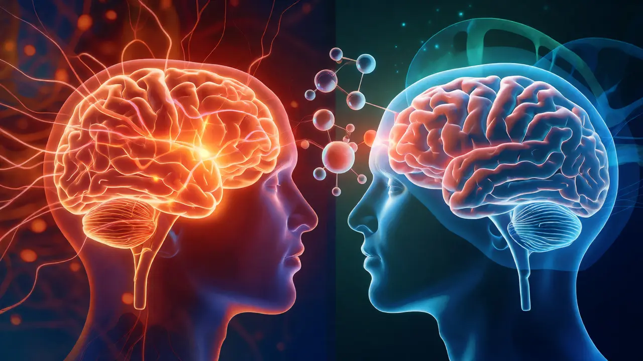 Konceptuální rozdělení mozku na psychoaktivní a klidnou část