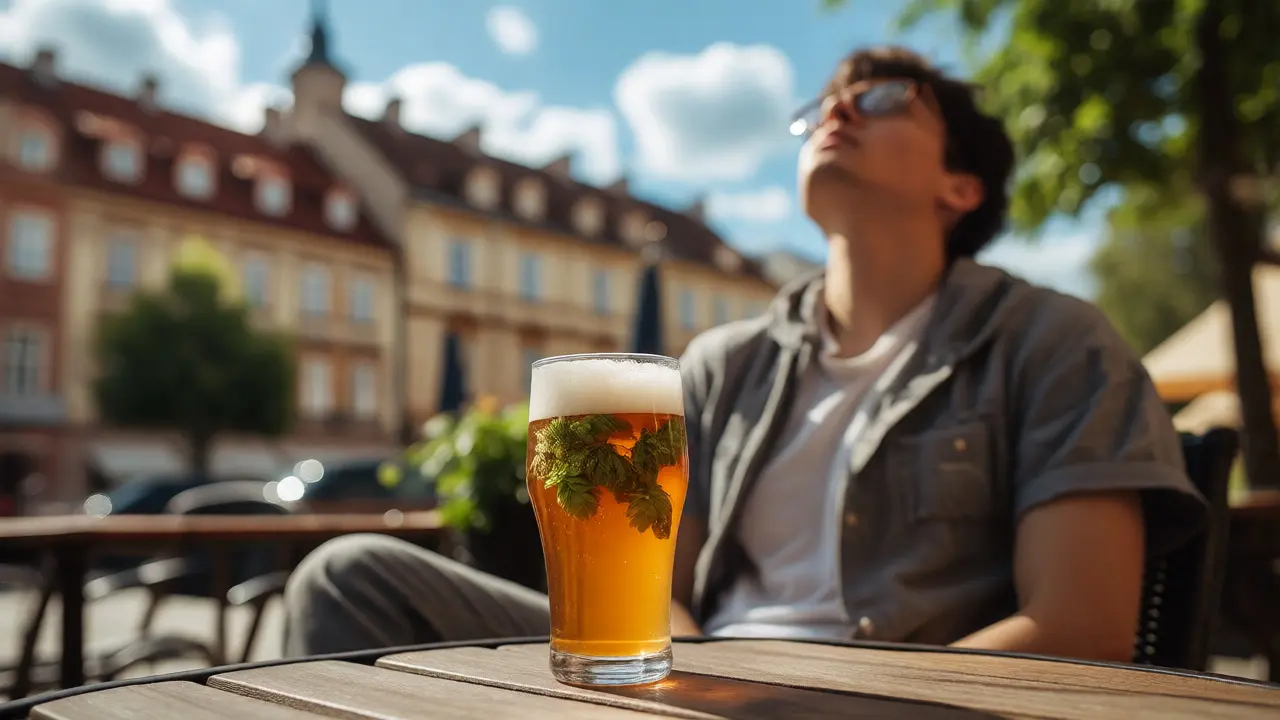 Osoba v Olomouci pijící konopné pivo a dýchající čistý vzduch