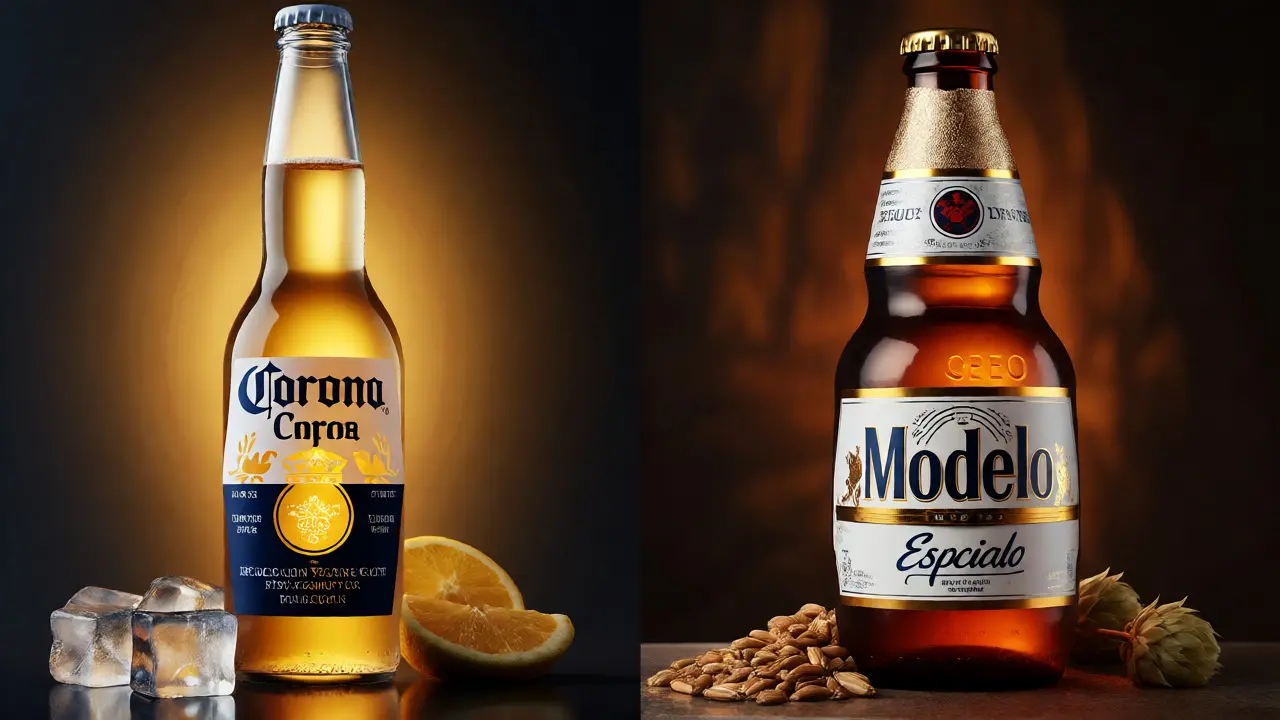 Porovnání lahve Corony a Modela s různými ingrediencemi