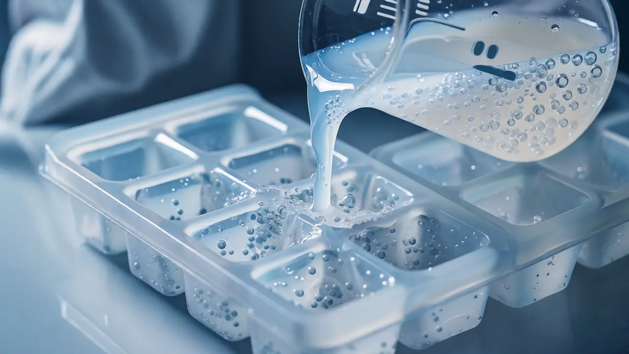 Makro záběr na výrobu konopného ledu pomocí nano-emulze v laboratoři